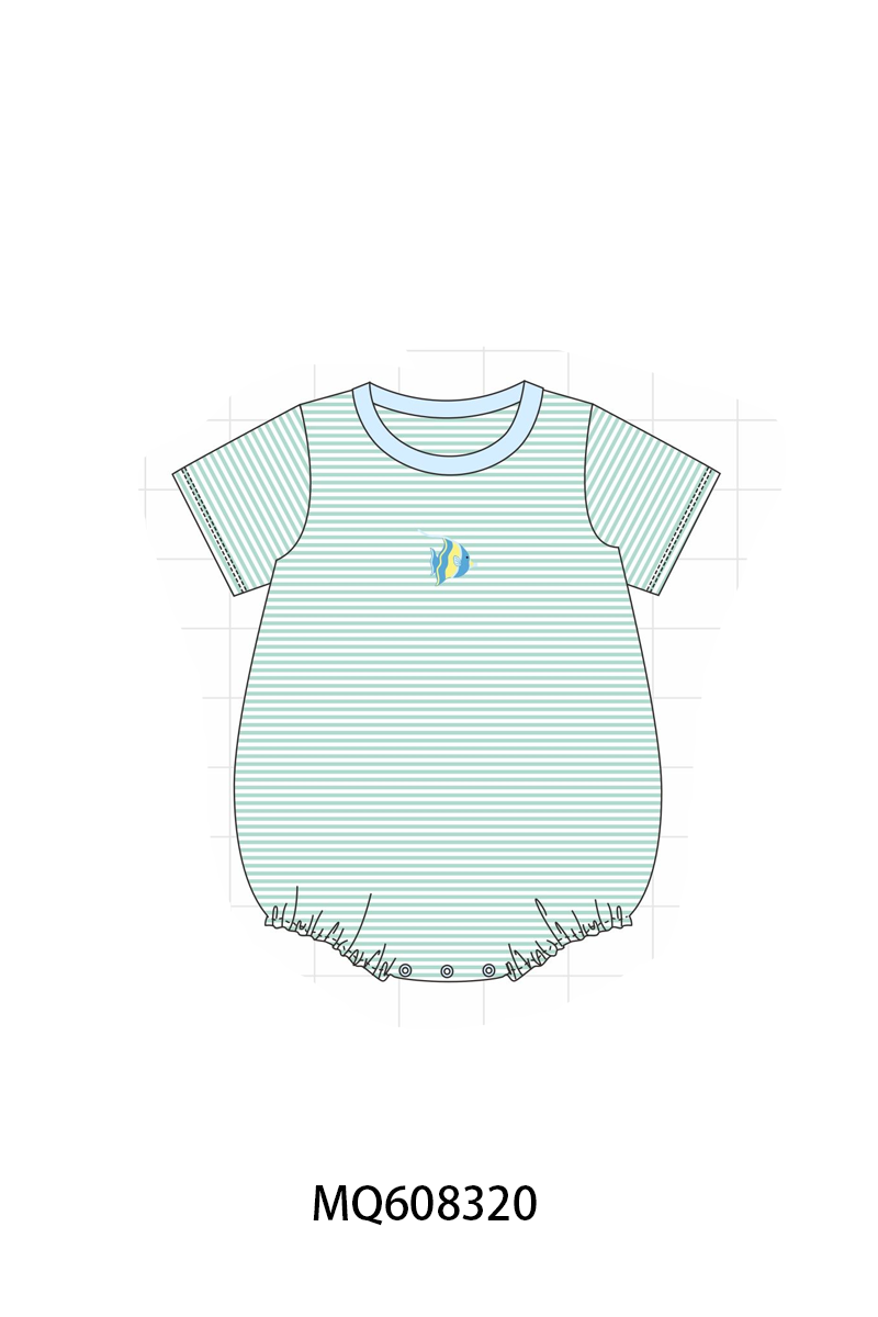 ETA MARCH 2026-po103 Green stripe fish embroidery ruffle colleciton