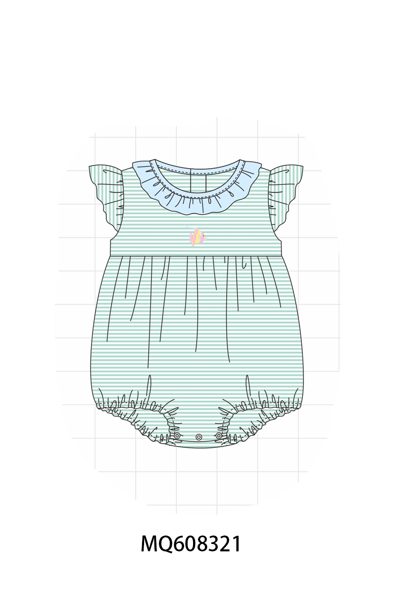 ETA MARCH 2026-po103 Green stripe fish embroidery ruffle colleciton