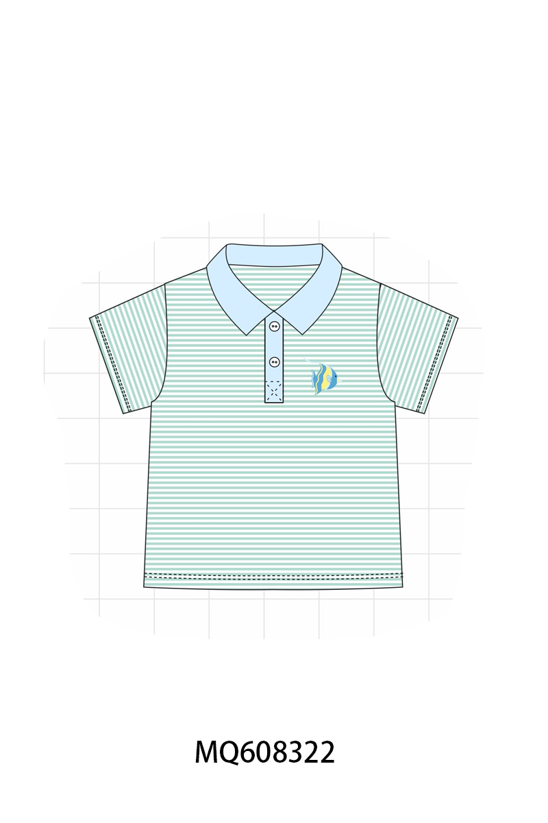 ETA MARCH 2026-po103 Green stripe fish embroidery ruffle colleciton