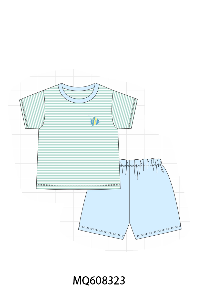 ETA MARCH 2026-po103 Green stripe fish embroidery ruffle colleciton