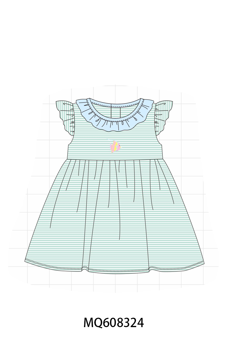 ETA MARCH 2026-po103 Green stripe fish embroidery ruffle colleciton