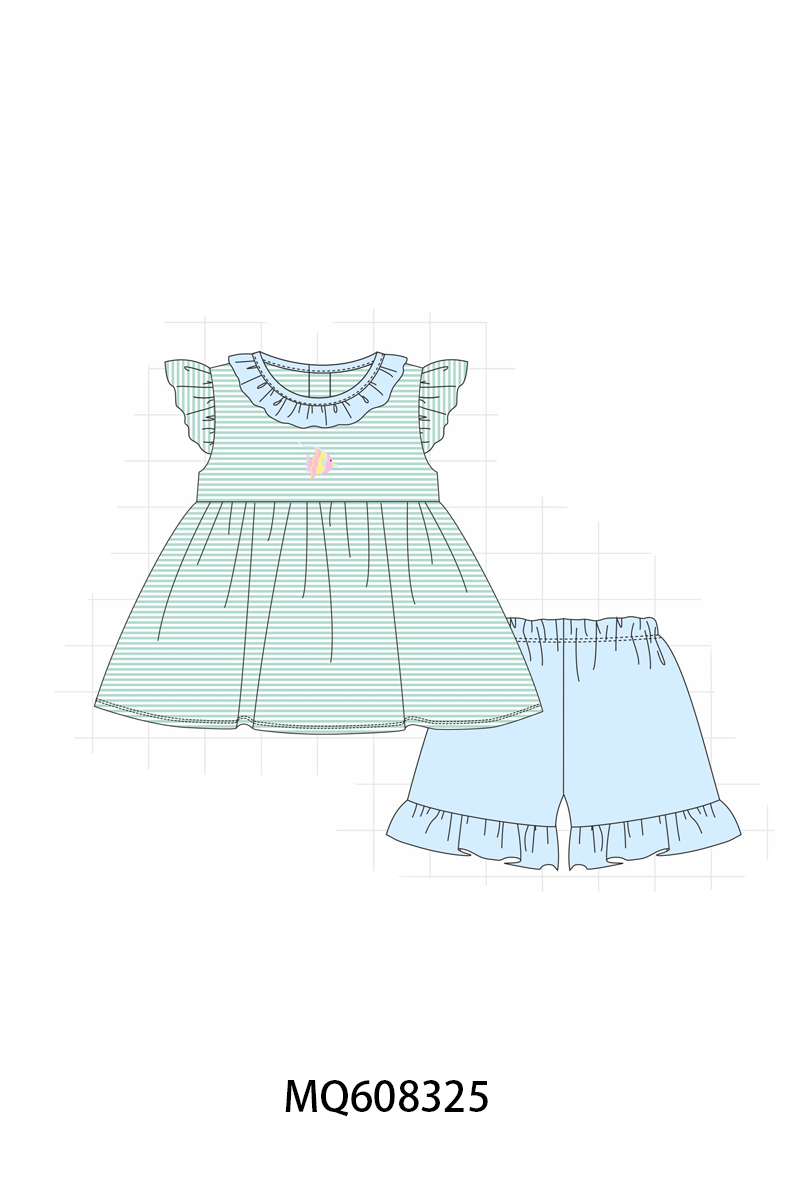 ETA MARCH 2026-po103 Green stripe fish embroidery ruffle colleciton