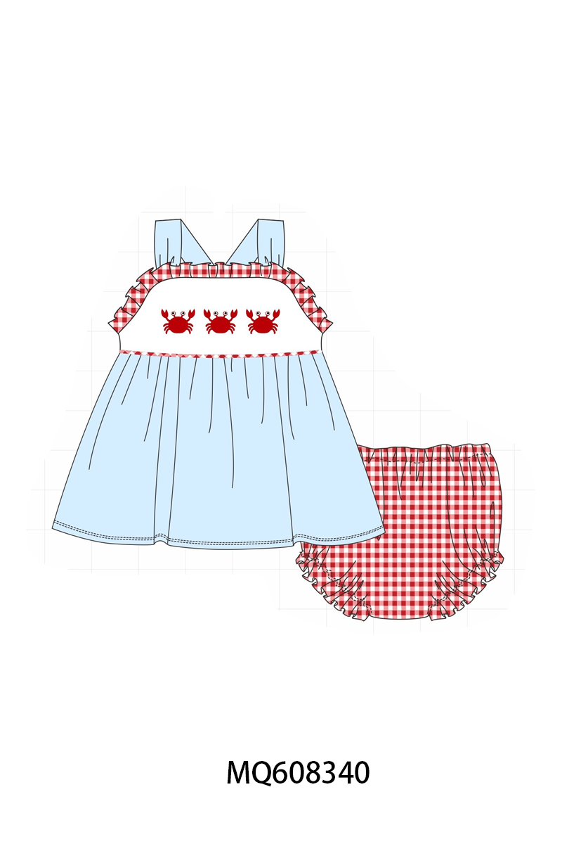 ETA MARCH 2026-po103 Blue crab embroidery gingham collection