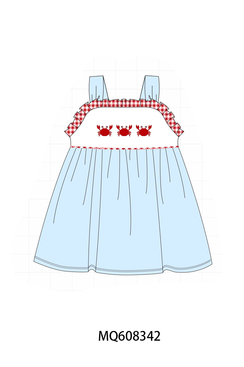 ETA MARCH 2026-po103 Blue crab embroidery gingham collection