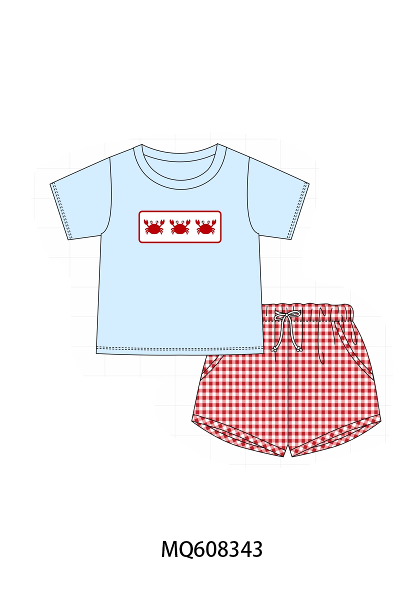 ETA MARCH 2026-po103 Blue crab embroidery gingham collection