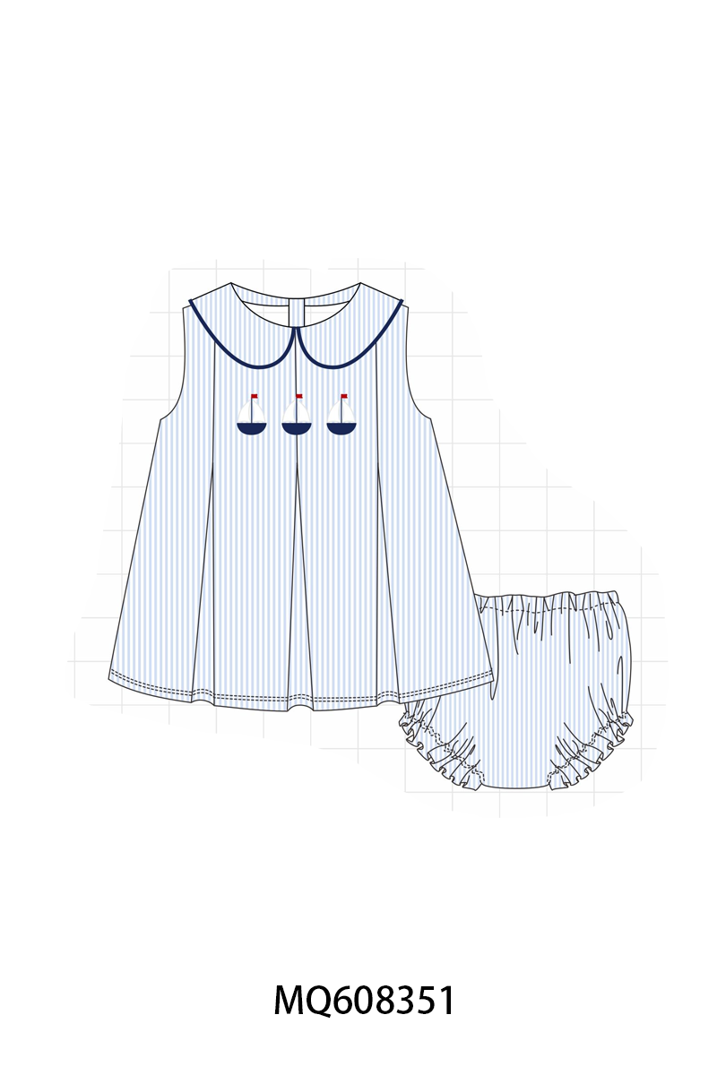 ETA MARCH 2026-po103 Blue stripe sailboat embroidery collection