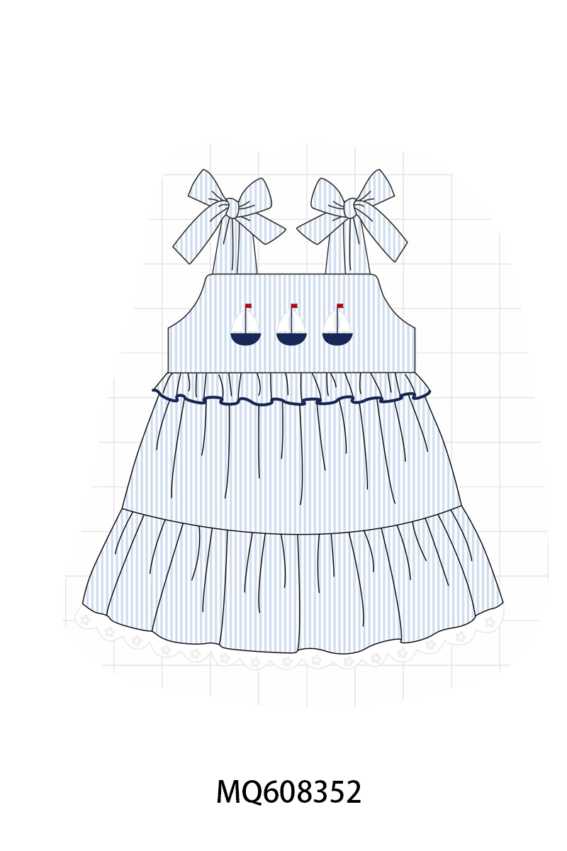 ETA MARCH 2026-po103 Blue stripe sailboat embroidery collection