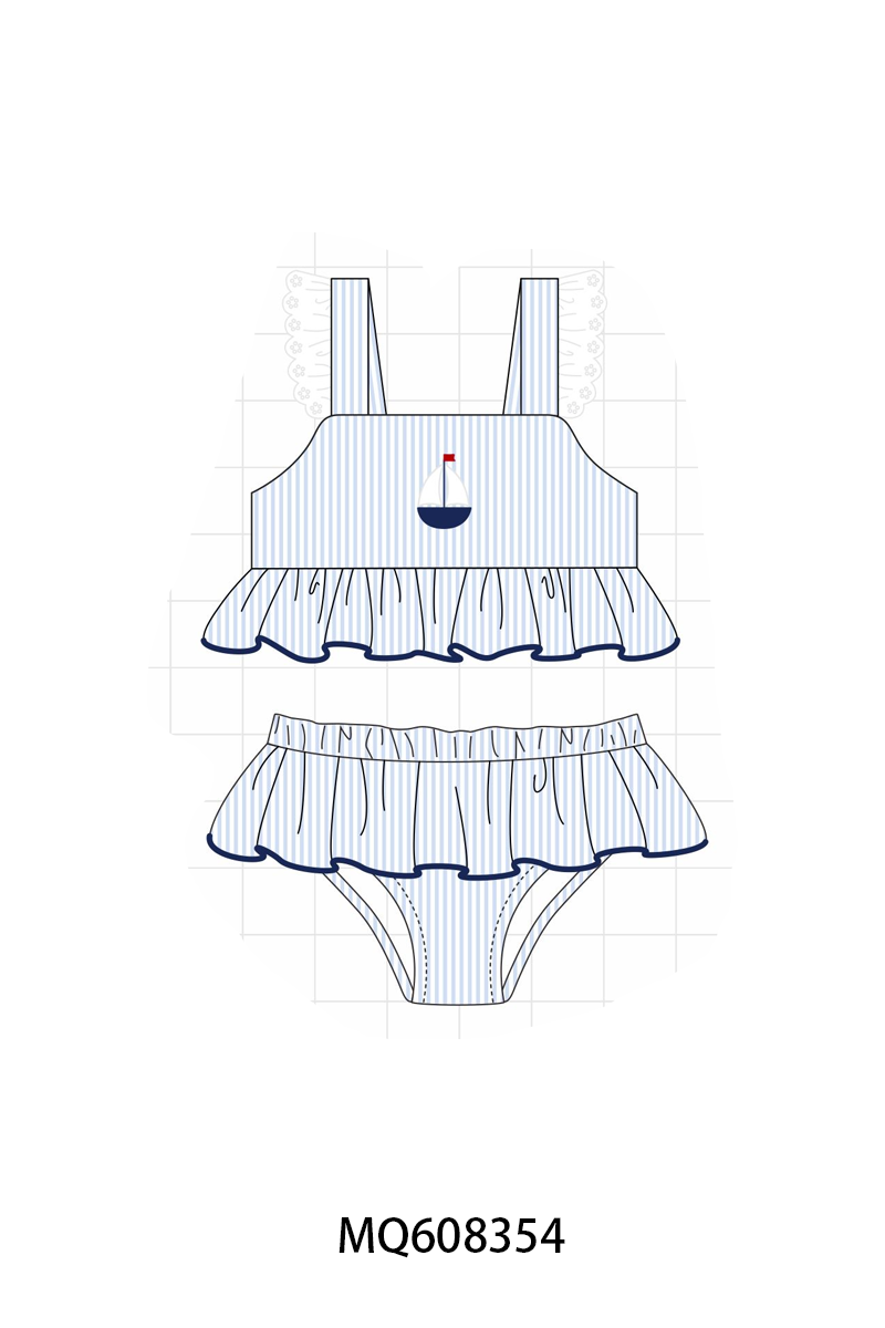 ETA MARCH 2026-po103 Blue stripe sailboat embroidery collection