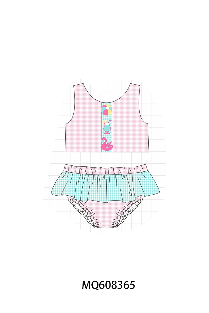 ETA MARCH 2026-po103 Pink gingham flamingo embroidery swimsuit collection