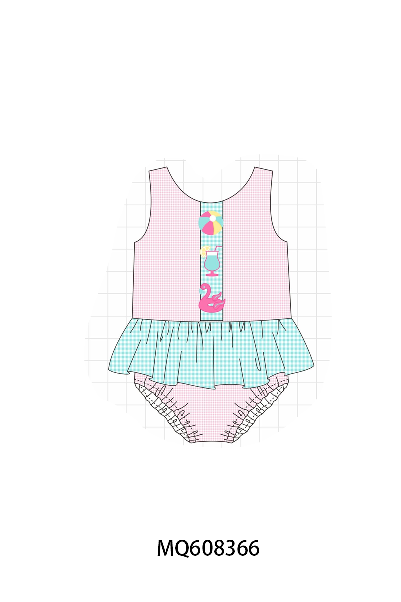 ETA MARCH 2026-po103 Pink gingham flamingo embroidery swimsuit collection
