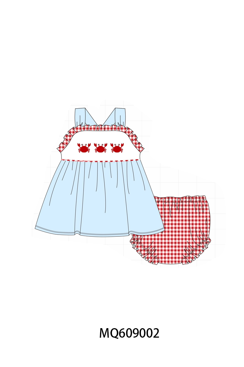 PO106 Blue crab embroidery gingham collection - ETA APRIL