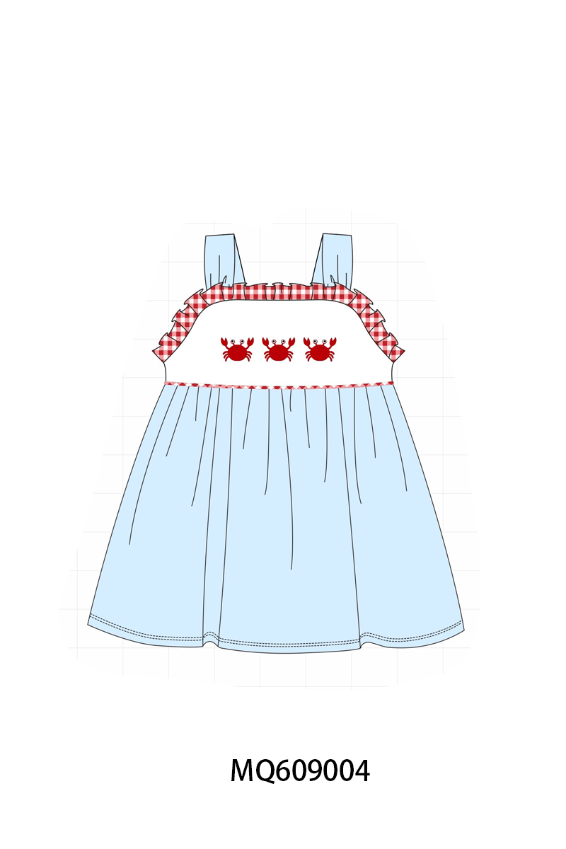 PO106 Blue crab embroidery gingham collection - ETA APRIL