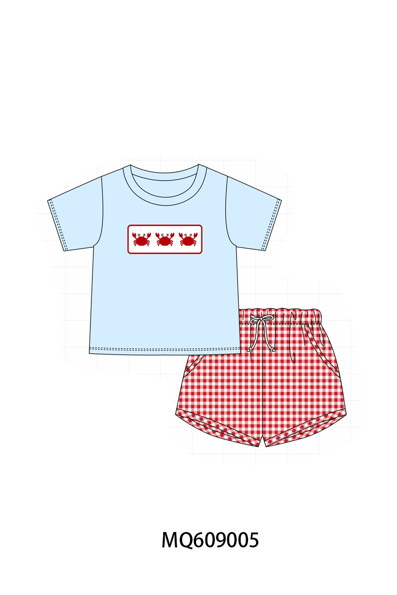 PO106 Blue crab embroidery gingham collection - ETA APRIL