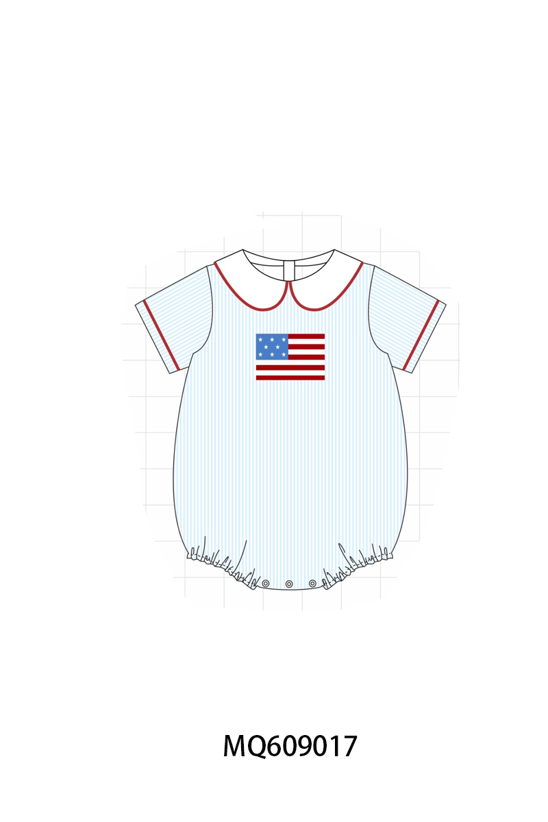 PO106 BLue stripe Patriotic flag bow embroidery collection - ETA APRIL