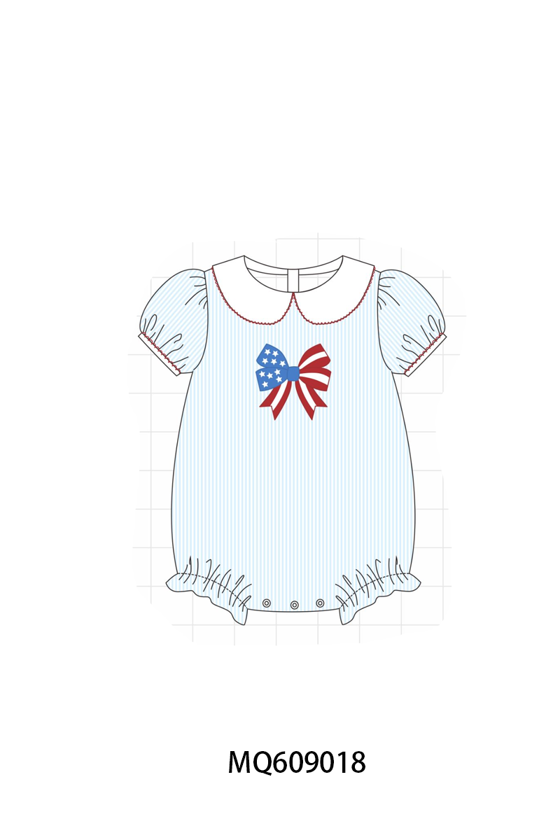 PO106 BLue stripe Patriotic flag bow embroidery collection - ETA APRIL