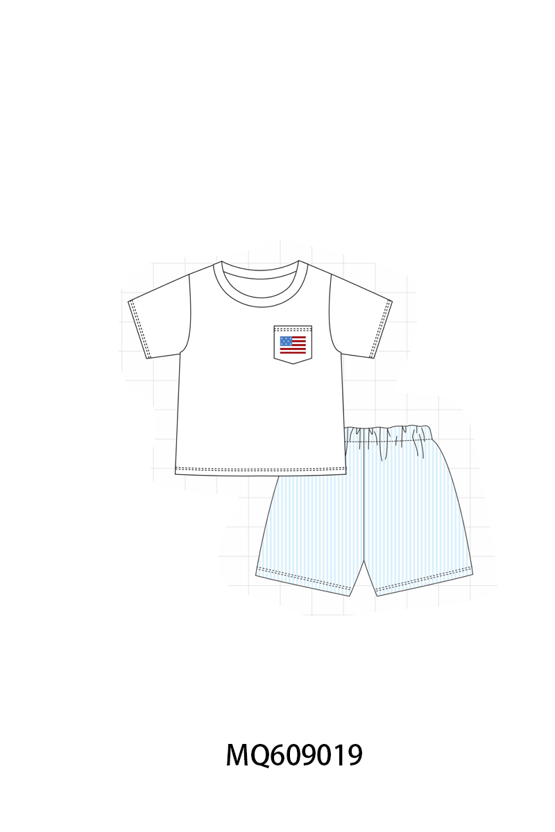 PO106 BLue stripe Patriotic flag bow embroidery collection - ETA APRIL