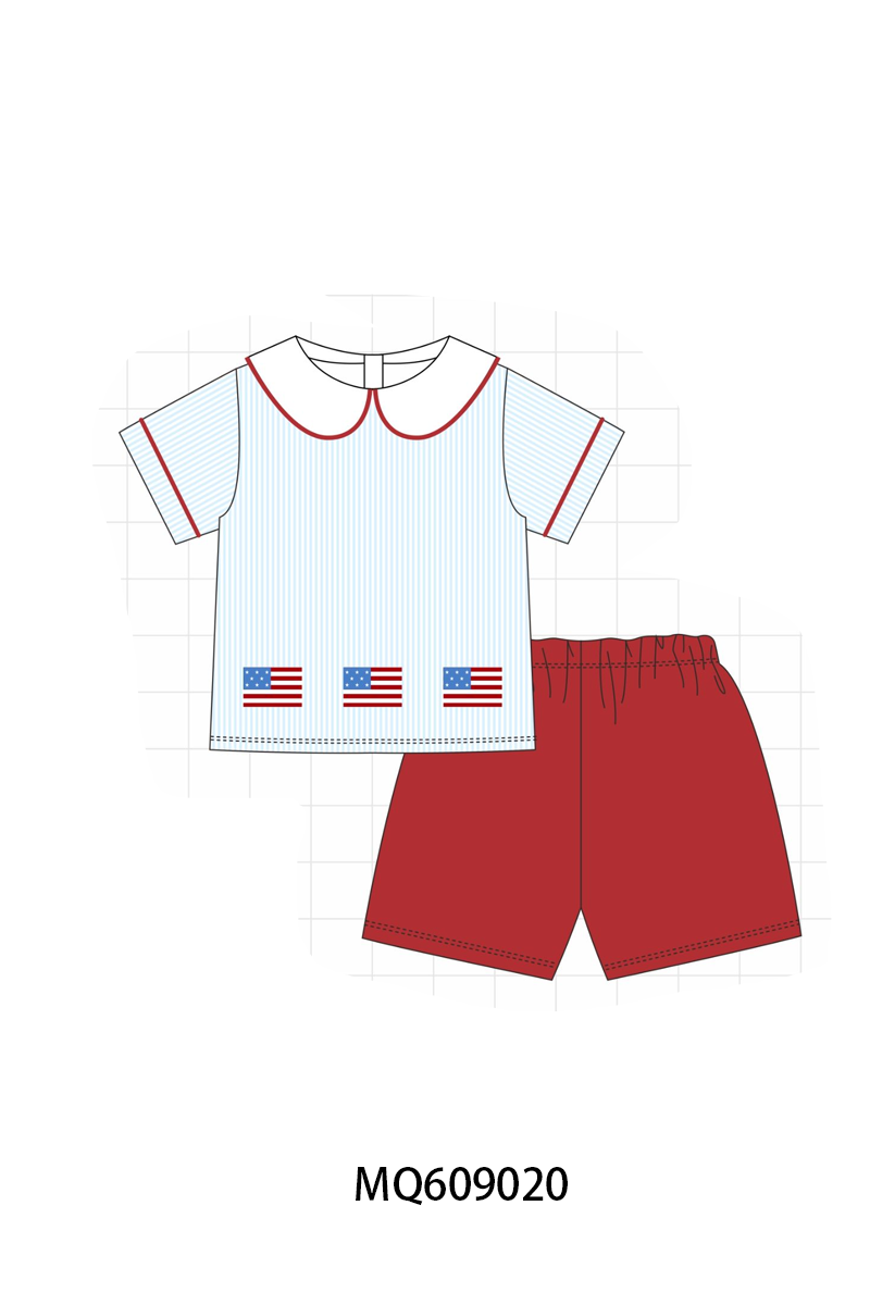 PO106 BLue stripe Patriotic flag bow embroidery collection - ETA APRIL