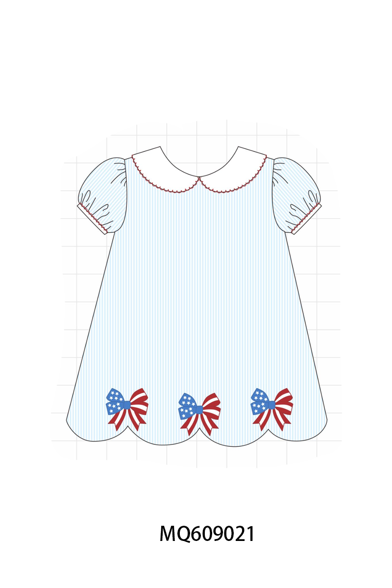 PO106 BLue stripe Patriotic flag bow embroidery collection - ETA APRIL