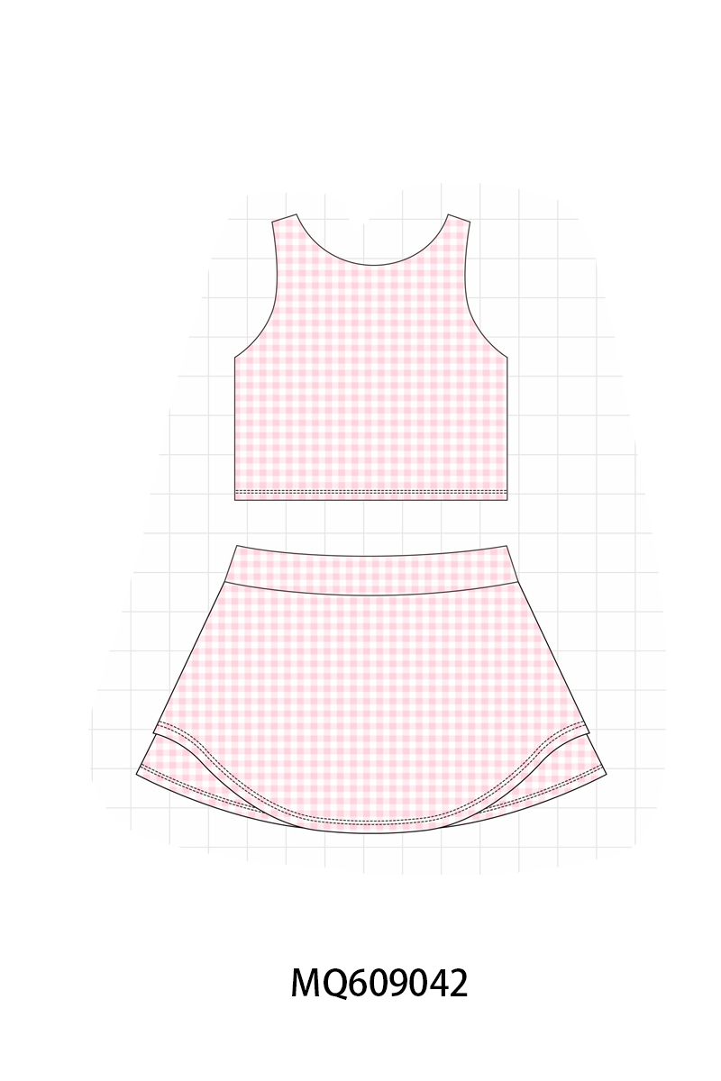 PO106 Multicolored gingham active skorts set collection- ETA APRIL