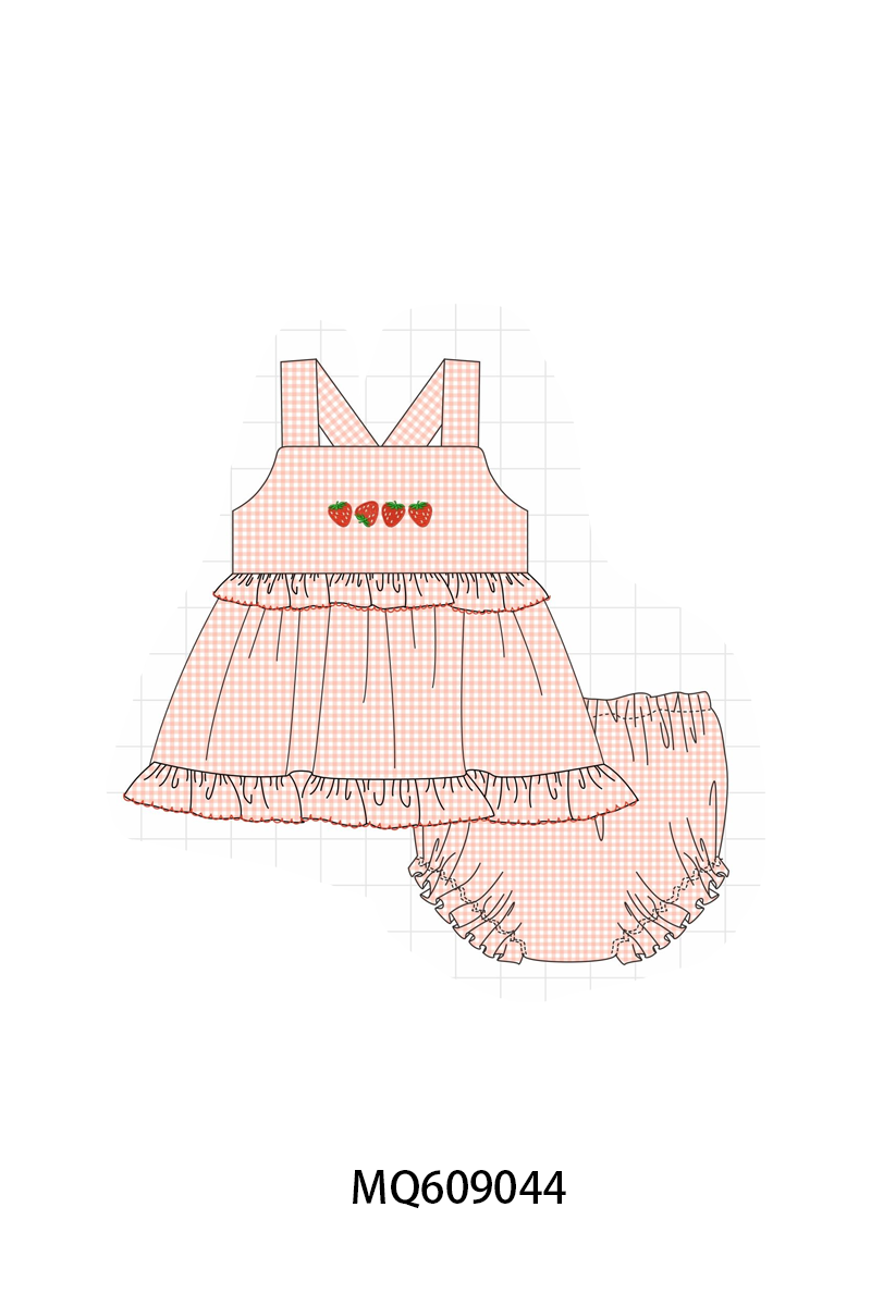 PO106 Pink strawberry embroidery gingham ruffle collection- ETA APRIL