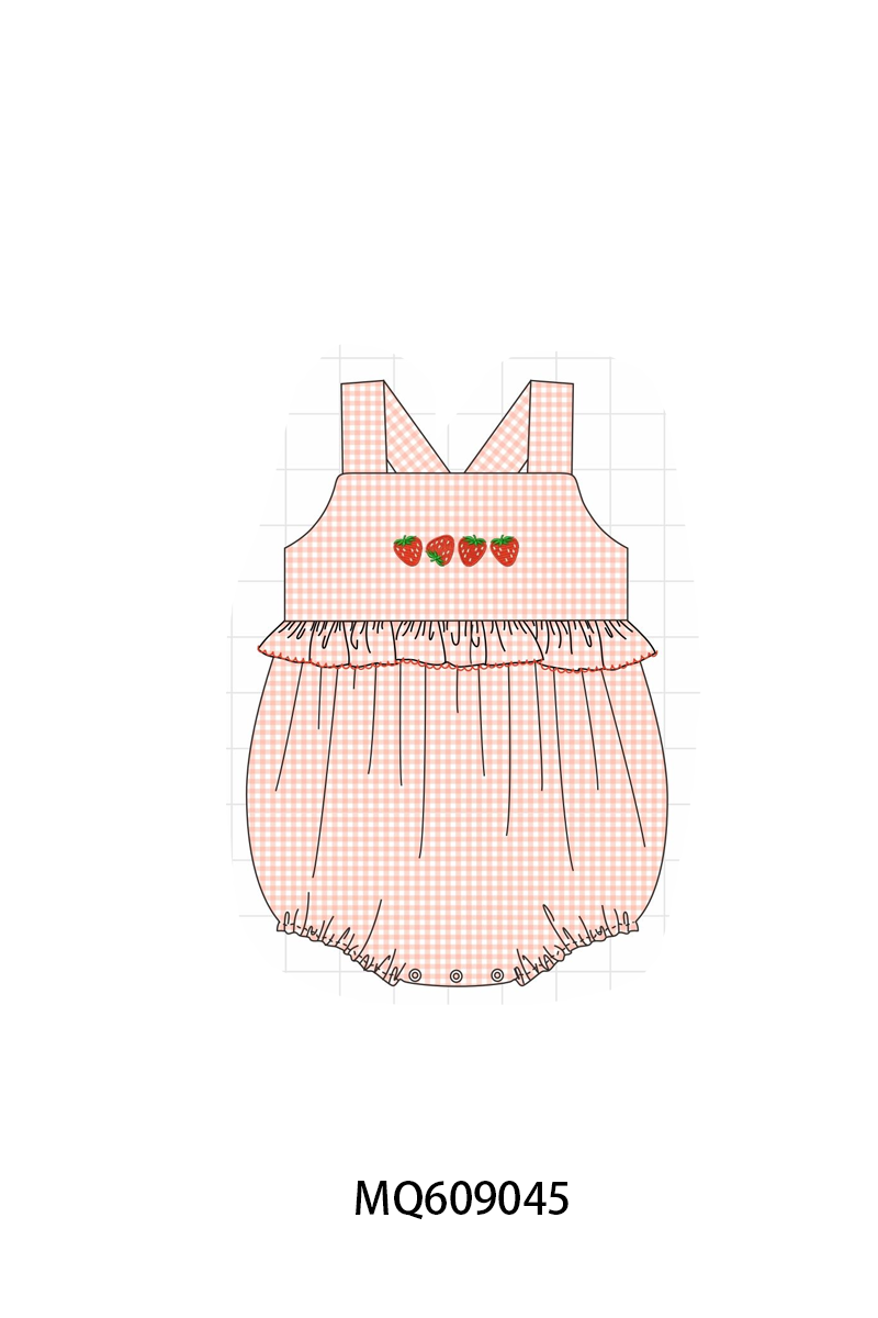PO106 Pink strawberry embroidery gingham ruffle collection- ETA APRIL