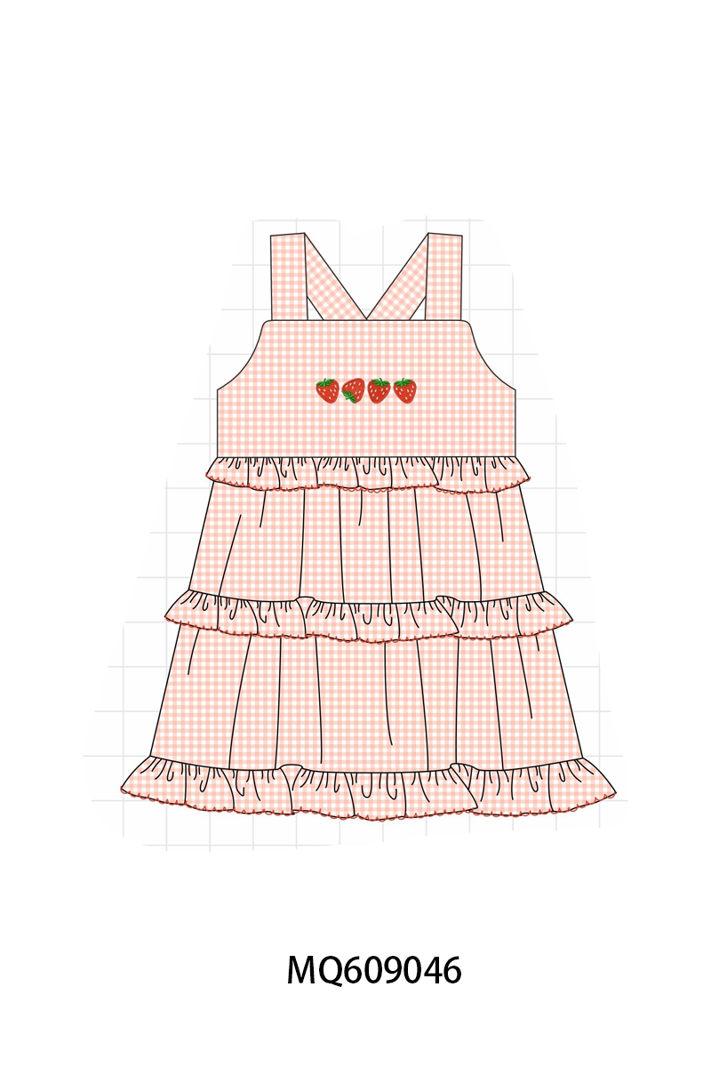 PO106 Pink strawberry embroidery gingham ruffle collection- ETA APRIL