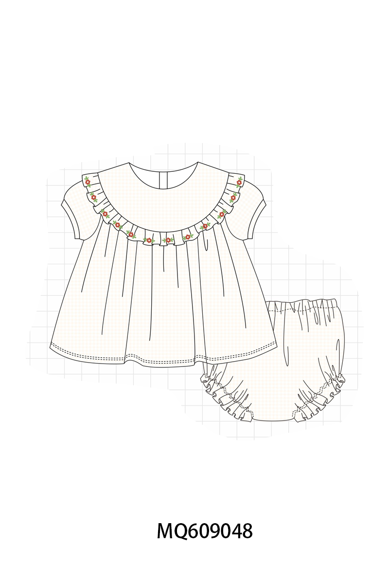 PO106 Cream floral embroidery ruffle collection - ETA APRIL