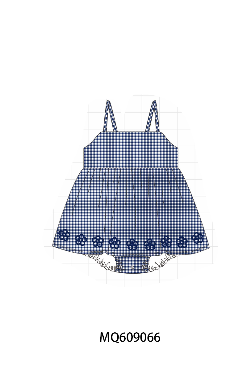 PO106 Navy floral embroidery gingham collection - ETA APRIL