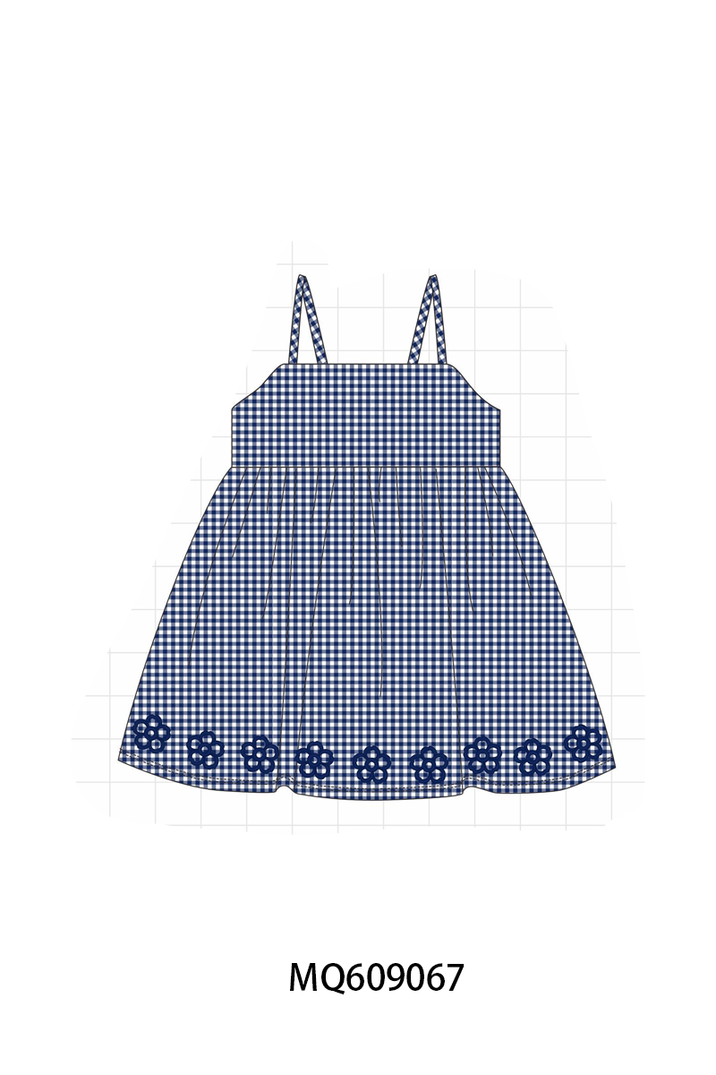 PO106 Navy floral embroidery gingham collection - ETA APRIL
