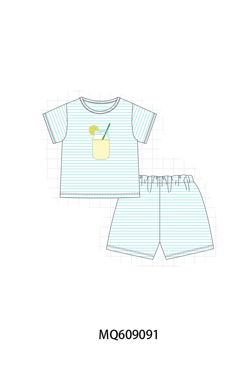 PO106 Blue stripe lemon juice embroidery collection - ETA APRIL