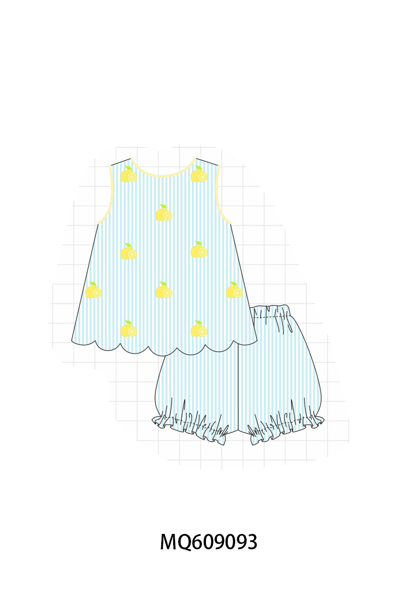 PO106 Blue lemon embroidery seersucker collection - ETA APRIL