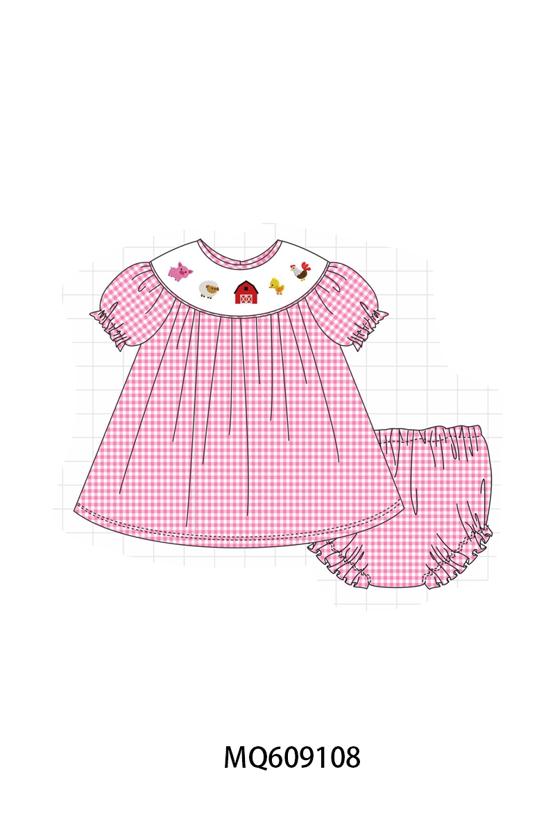 PO106 Pink&blue farm embroidery gingham collection - ETA APRIL