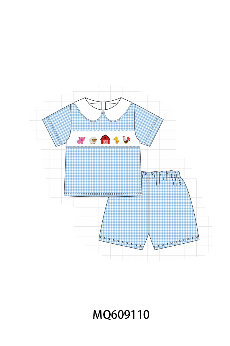 PO106 Pink&blue farm embroidery gingham collection - ETA APRIL