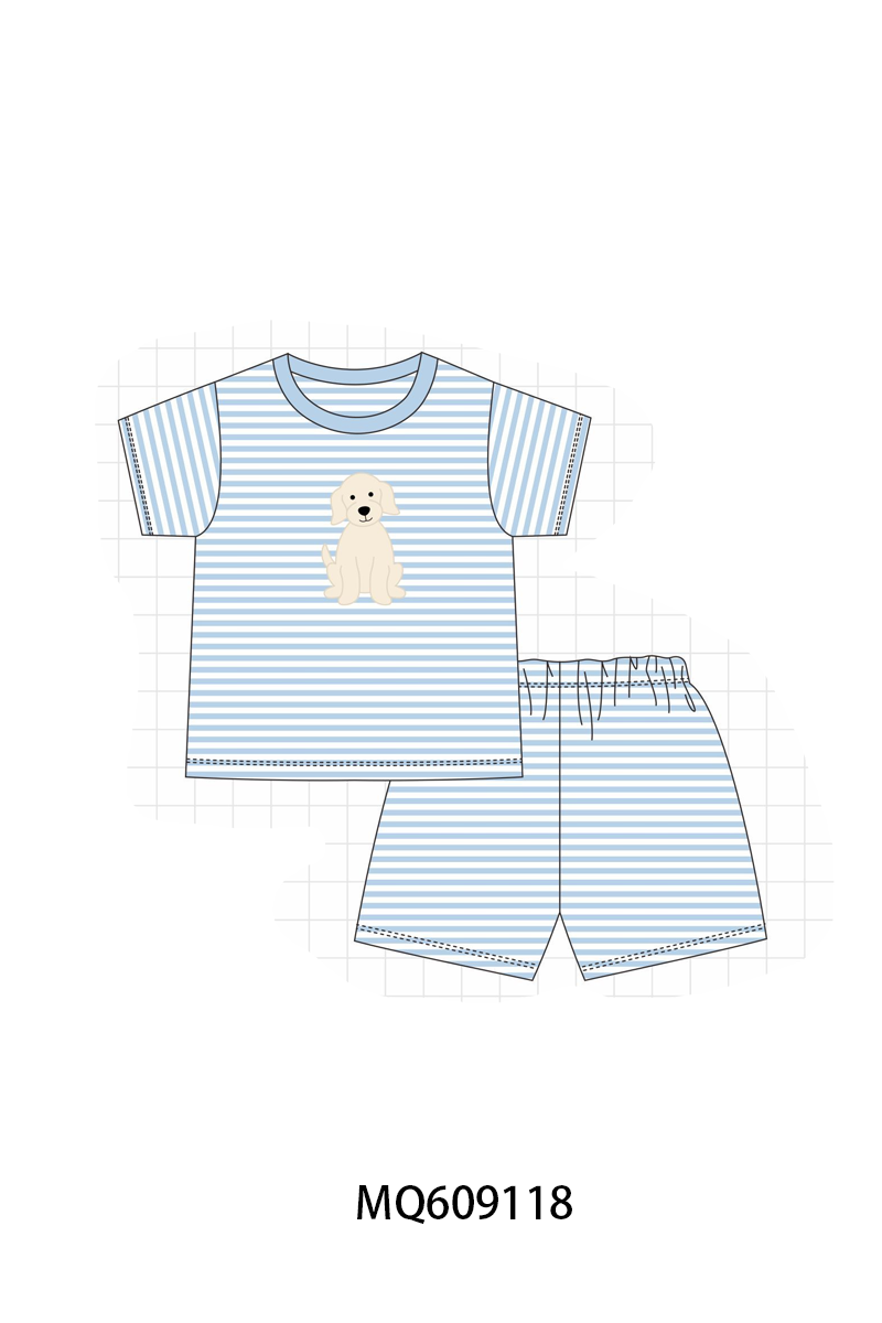 PO106 Blue&pink stripe puppy embroidery collection - ETA APRIL
