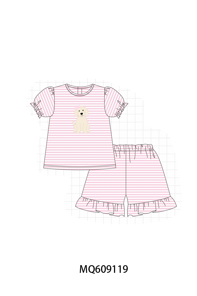 PO106 Blue&pink stripe puppy embroidery collection - ETA APRIL