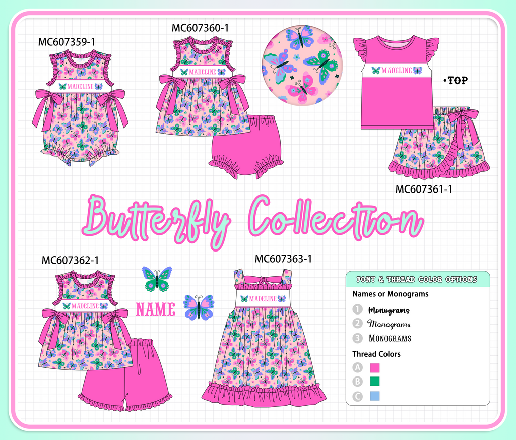 PO99 Magenta butterfly monogram embroidery ruffle collection