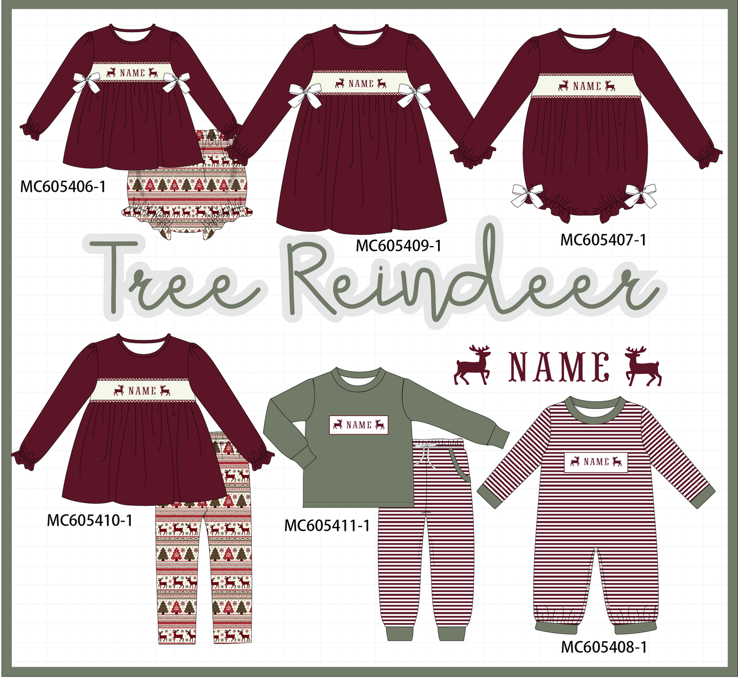 PO93 Maroon tree reindeer monogram embroidery collection - ETA mid-November to LC