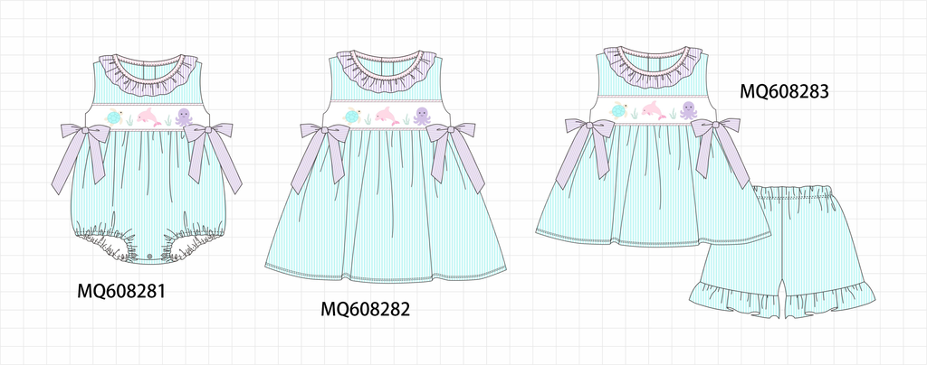 ETA MARCH 2026-po103 Mint marine creatrue embroidery seersucker ruffle collection