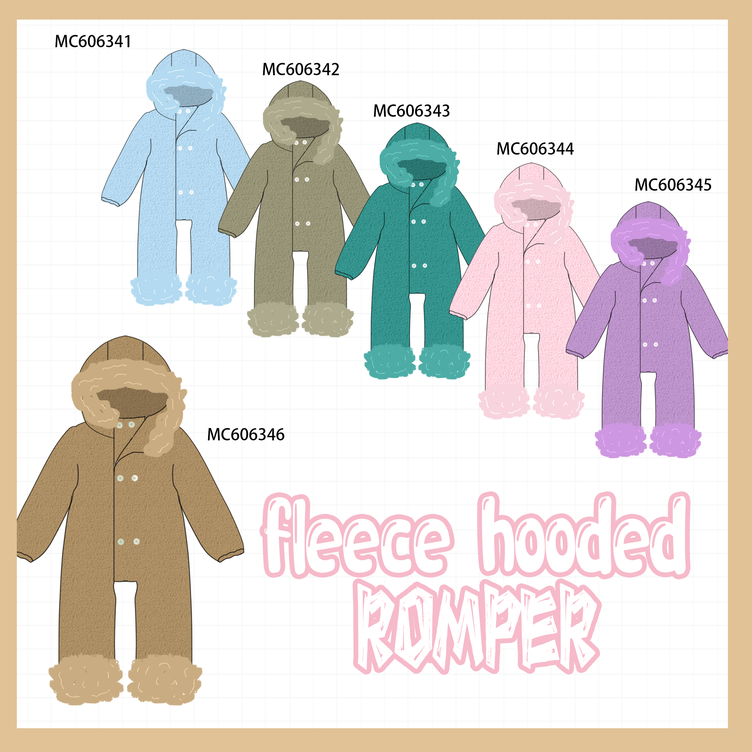 PO95 Multicolored fleece hoodie romper collection - ETA early December to LC