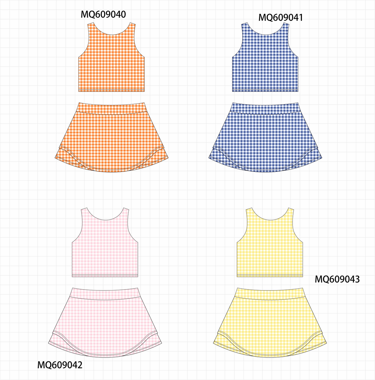 PO106 Multicolored gingham active skorts set collection- ETA APRIL
