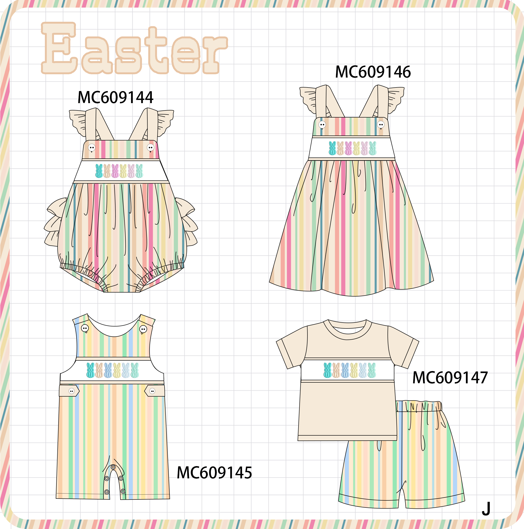 ETA MARCH 2026-po104 Multicolored stripe easter bunny embroidery collection