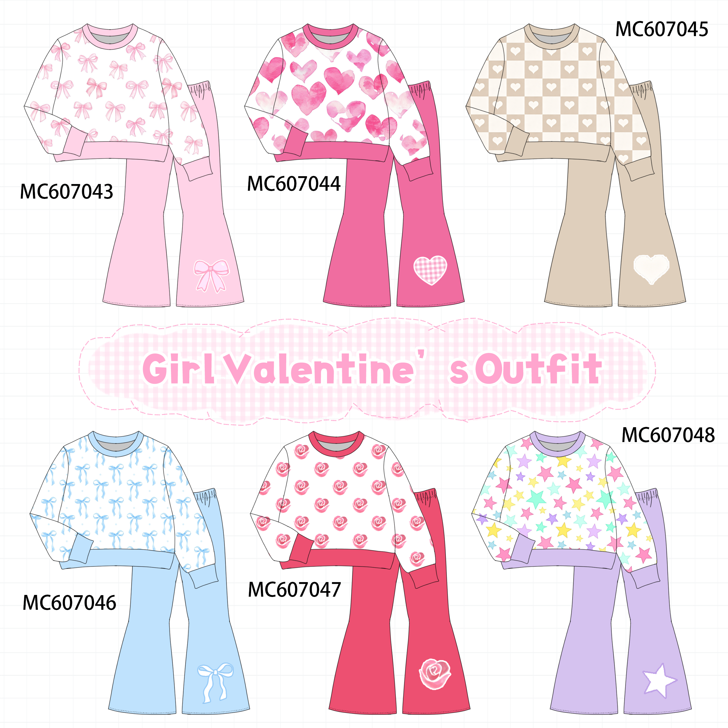 PO98 Multicolored valentine's day bow heart pants set collection  - ETA January to LC