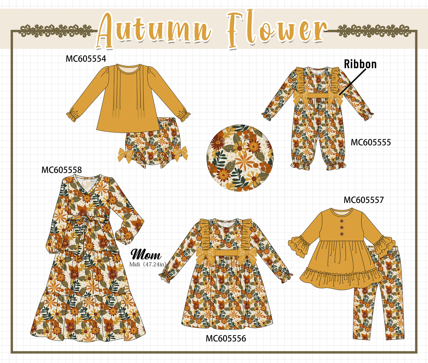 PO93 Mustard floral print ruffle collection - ETA mid-November to LC