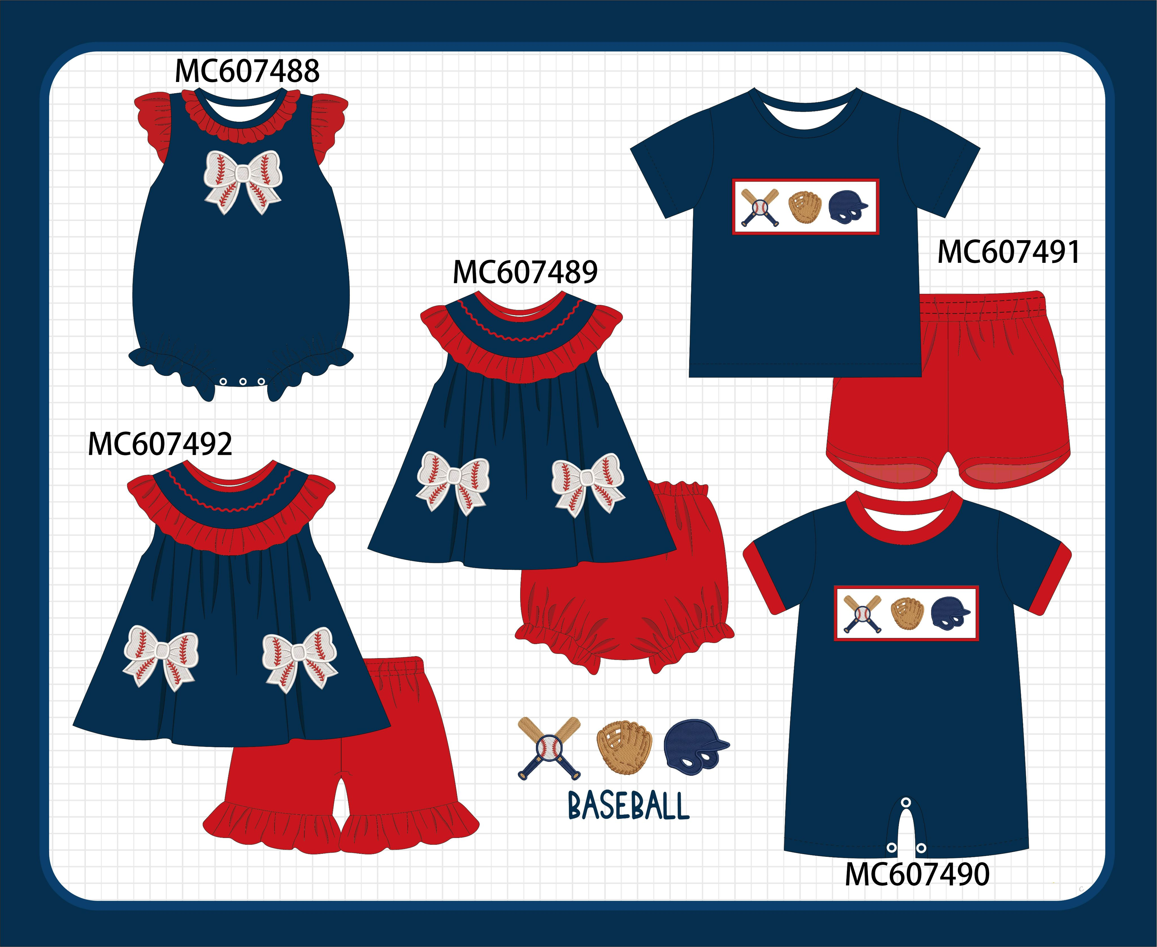 PO99 Navy baseball bow applique collection