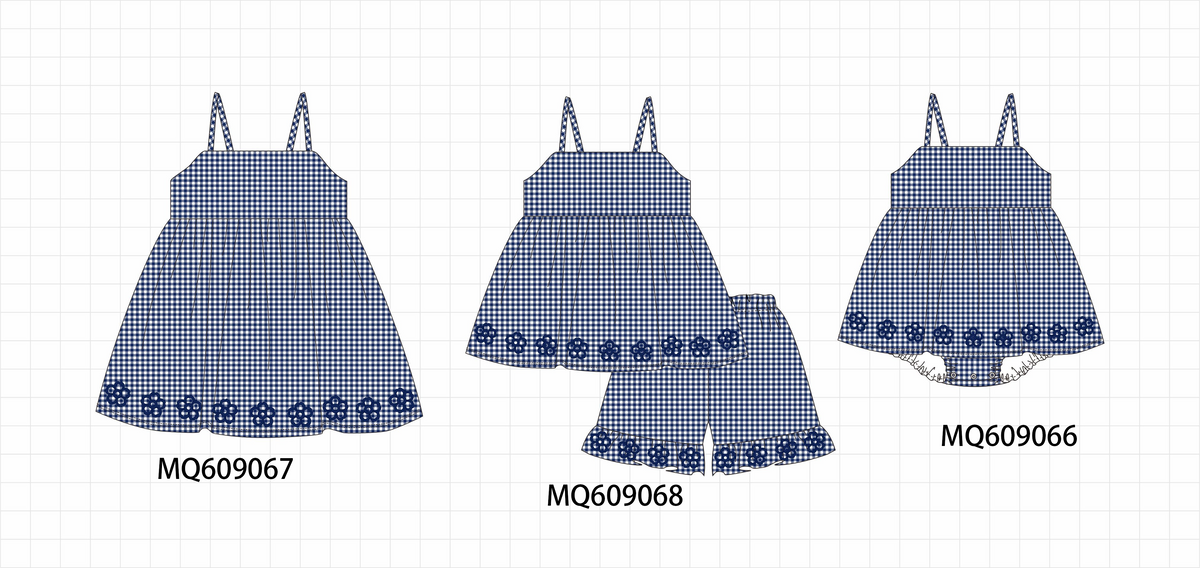 PO106 Navy floral embroidery gingham collection - ETA APRIL