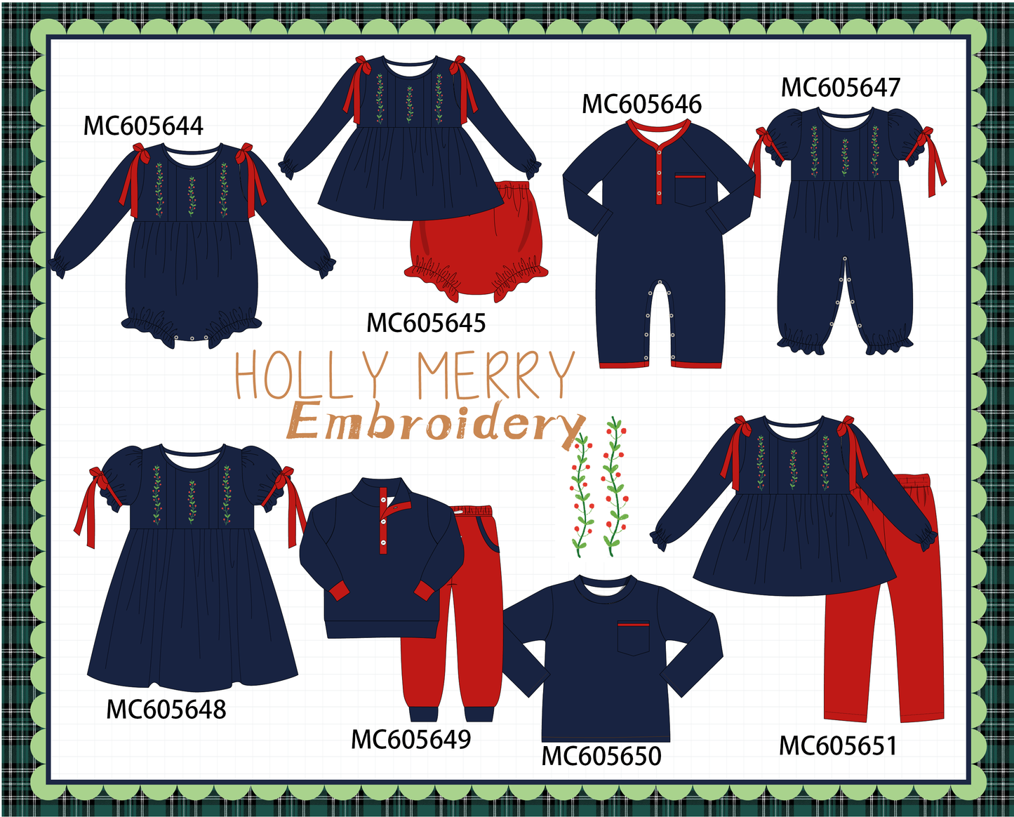PO93 Navy holly embroidery collection - ETA mid-November to LC