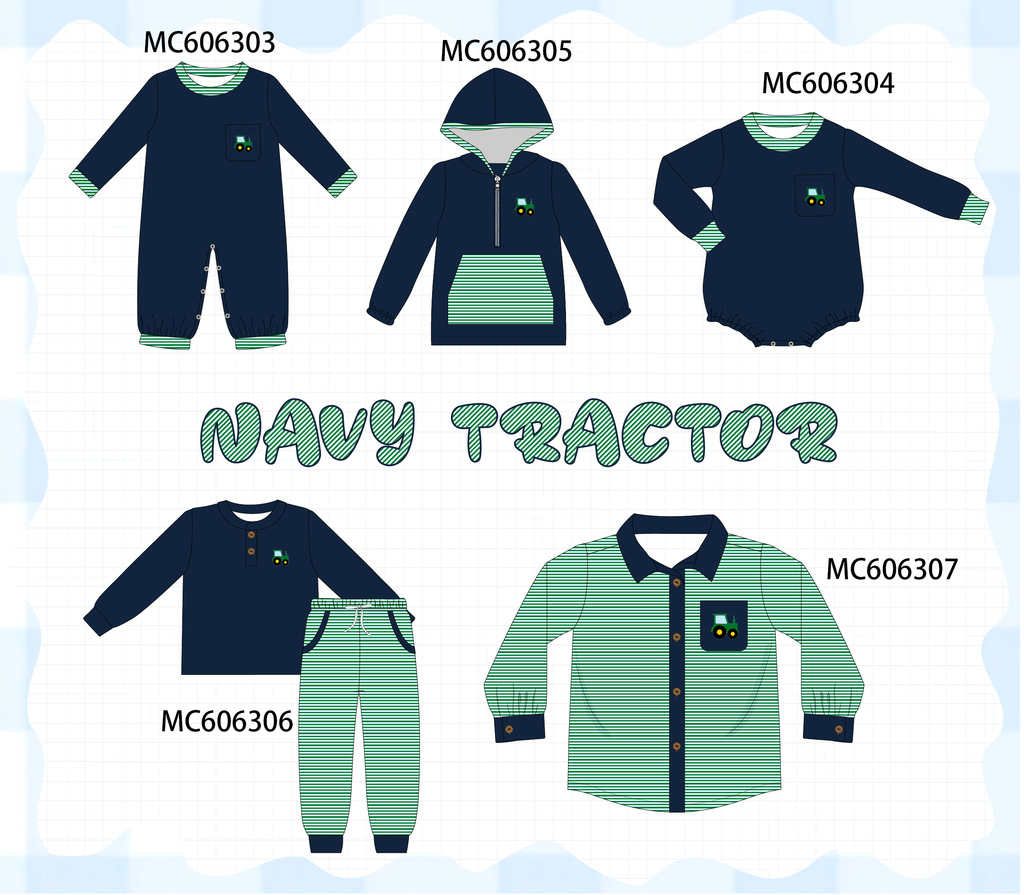 PO95 Navy tractor embroidery stripe collection - ETA early December to LC