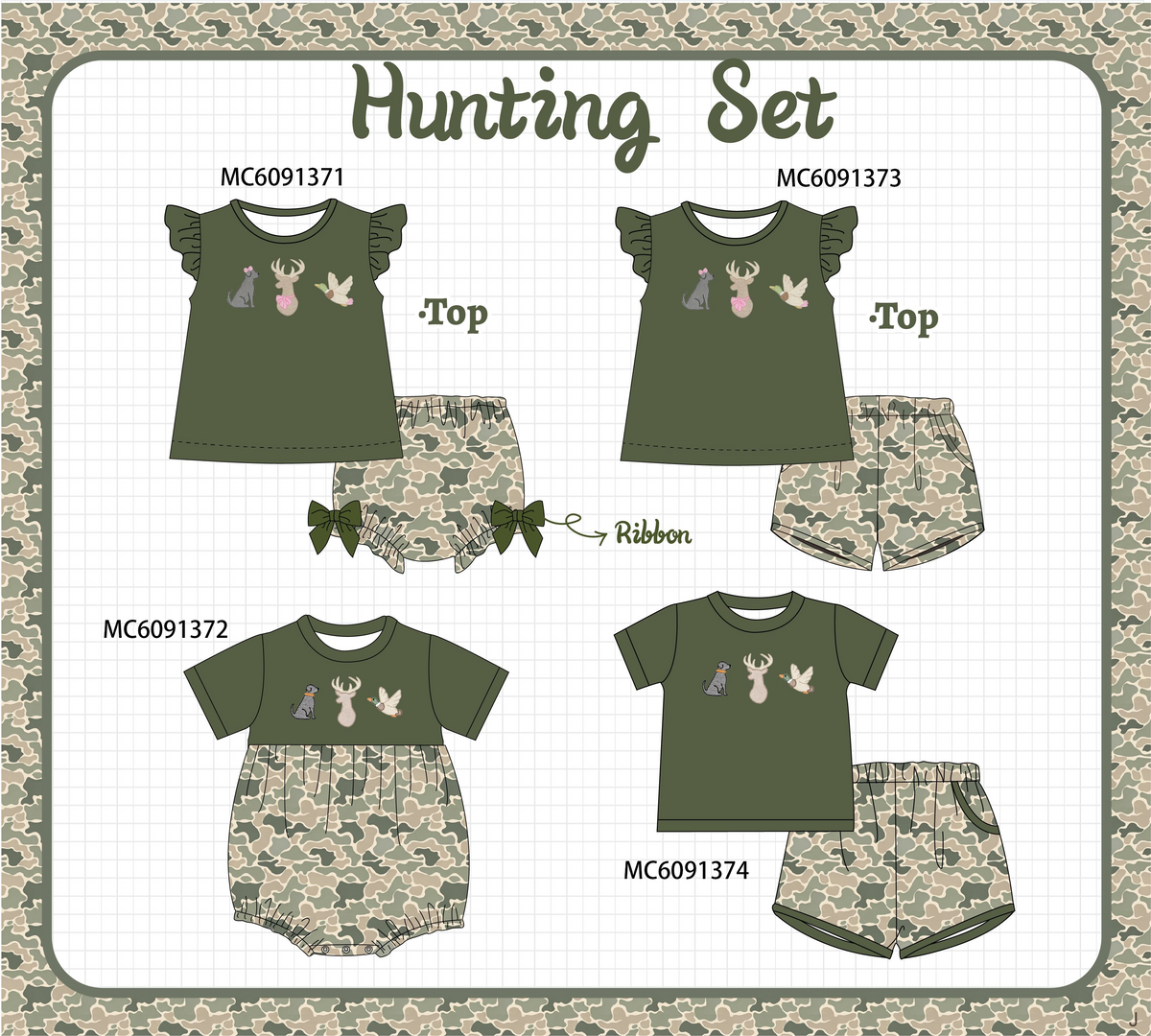 PO107 Olive camo hunting embroidery collection  ETA MARCH