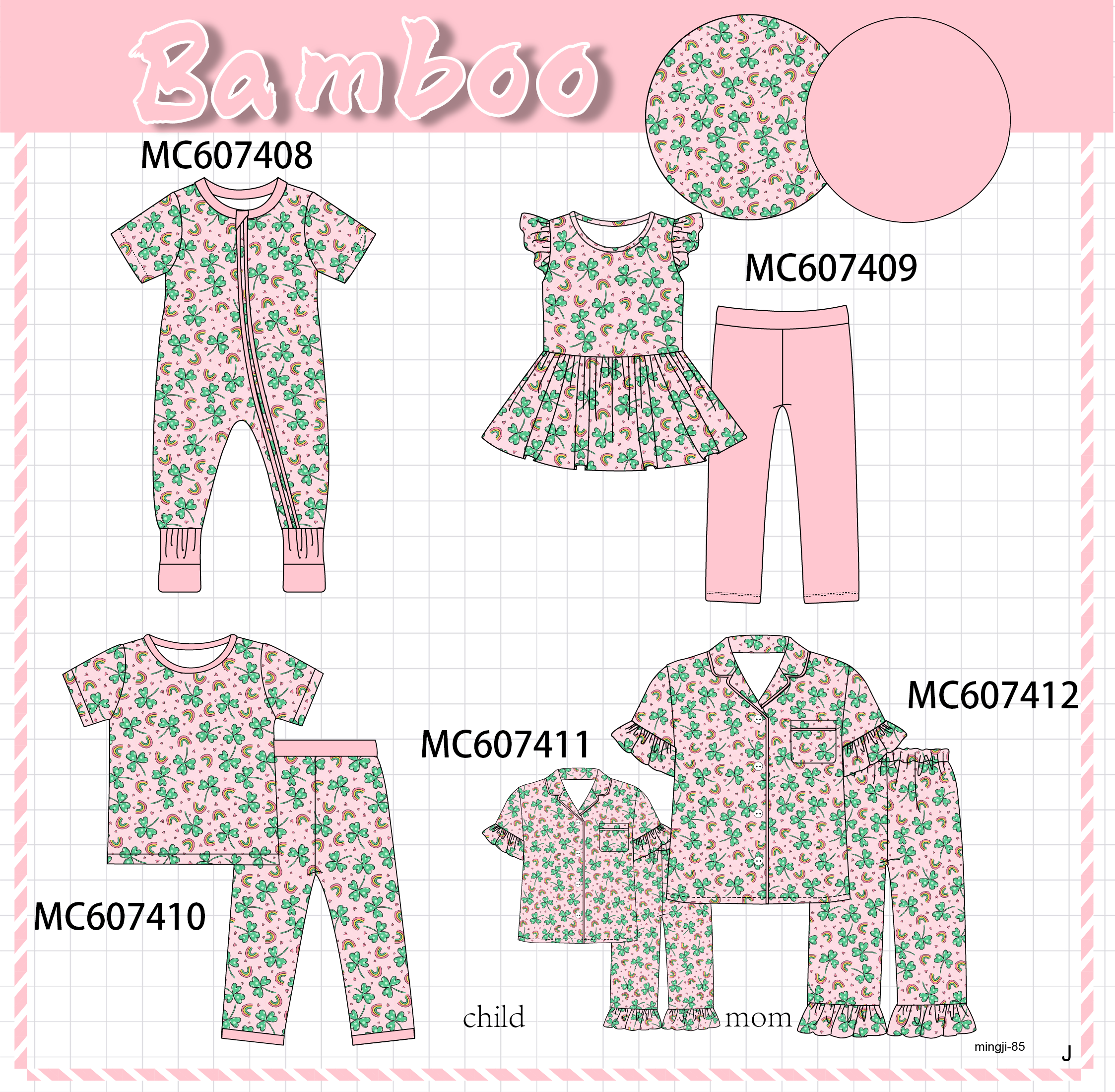 PO99 Pink St. Patrick's Day clover bamboo collection