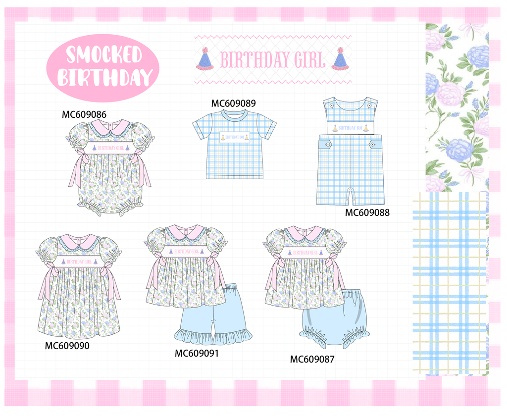 ETA MARCH 2026-po104 Pink&blue birthday girl smocked floral collection